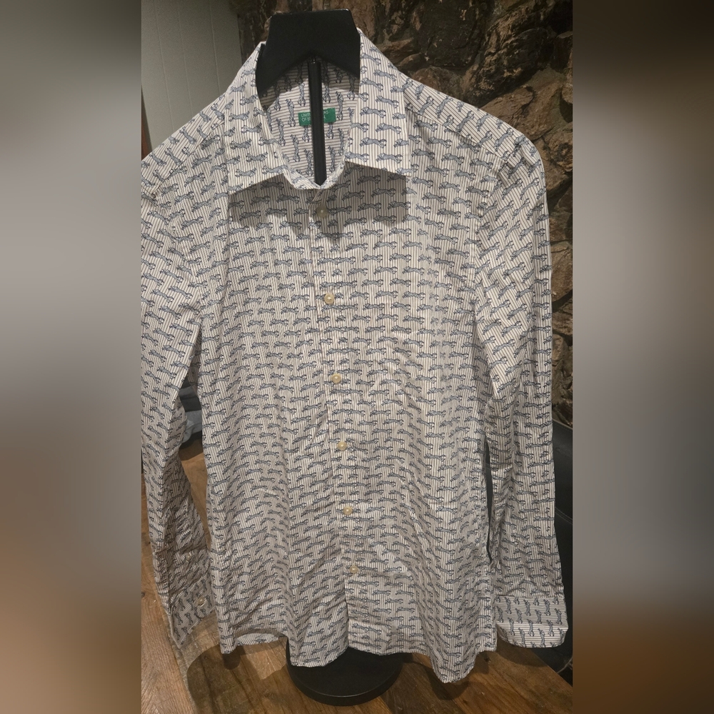 United Colors Of Benetton Men's  Print Shirt - Navy and White